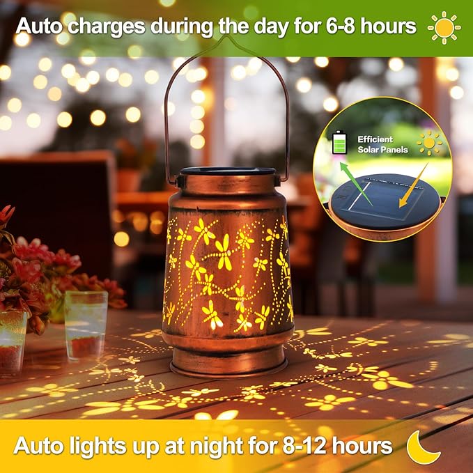 Mothers Day Gifts, 4 Pack Dragonfly Birthday Gifts for Women Mom Grandma Solar Lanterns Outdoor Waterproof Garden Decor Hanging LED Decorative Light for Patio Yard Lawn Gardening Gifts