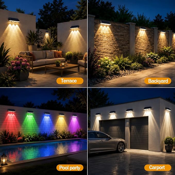 Tenmiro Solar Fence Lights Outdoor 6 Pack, 40 Modes RGB & Cold/Warm White Wall Lights with 5 Lens, IP67 Waterproof Dusk to Dawn Outside Lighs for Backyard, Patio, Yard, Pool, Deck, Railing Decor
