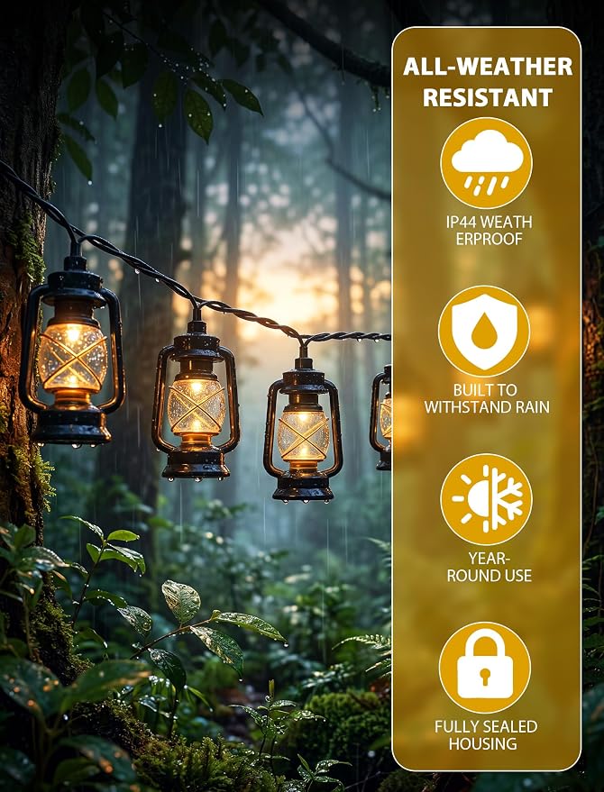 12FT Black Mini Kerosene String Lights, 20 LED Vintage Lantern Fairy Lights, Connectable Outdoor Decorative Lights for Patio Bedroom Camping Wedding Garden Christmas Party Decor