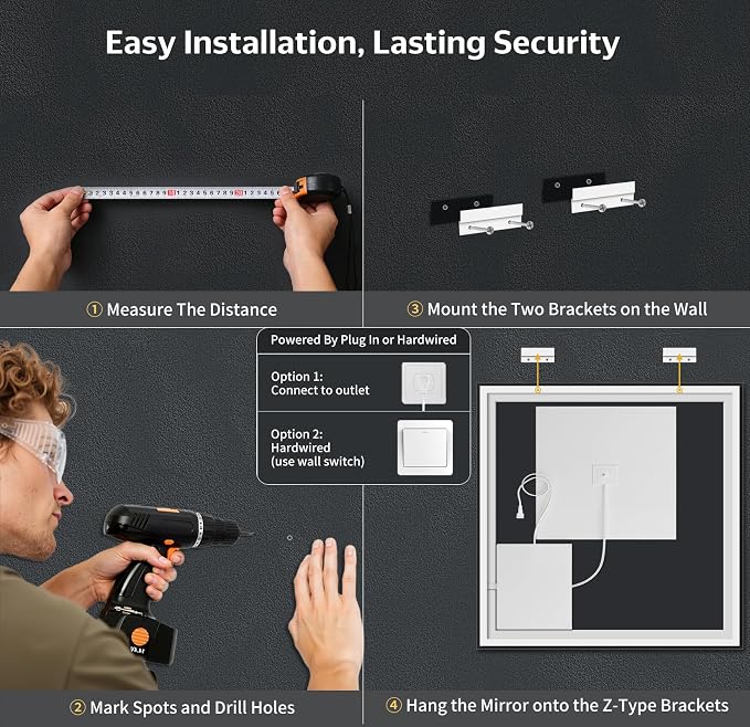 47"x47" LED Bathroom Mirror with Lights, Backlit+Frontlit, Anti-Fog | CRI 95, Stepless Dimmable, 3 Colors Lighting, Shatterproof Tempered Glass, HD Reflection, Memory, (Horizontal/Vertical)