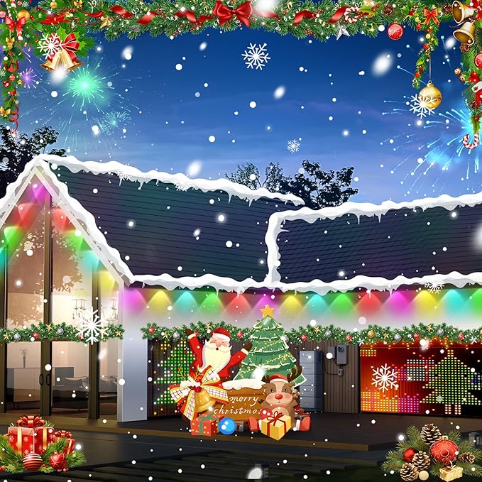MUCCCUTE Permanent Outdoor Lights for Valentines150ft RGB + IC Eaves Lights with App & Remote Control, Outdoor String LED IP67 Waterproof for Holidays New Year July 4th Roof Eaves House Garden Decor