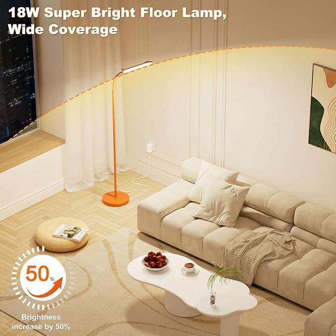Yikuneng Dimmable LED Floor Lamp, Super Bright Reading Lamps Floor Standing lamp with Remote & Touch Control, Orange