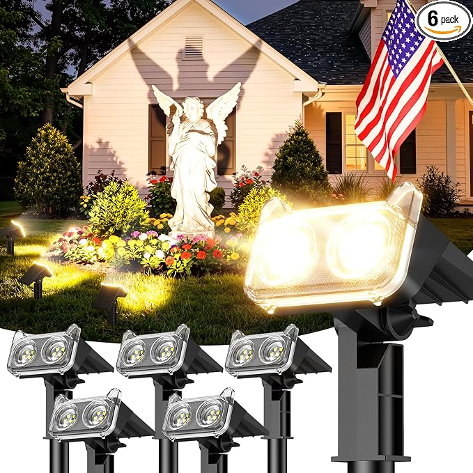 LETMY Solar Lights Outdoor Waterproof IP65, 6 Pack Solar Spot Lights Outdoor with 14 Big LEDs, 2-in-1 Wall Lights & 2 Modes Solar Landscape Spotlights for Pathway Yard Decor Garden Gifts (Warm White)