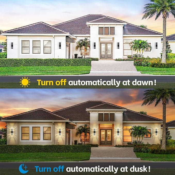 DASTOR 4 Pack Dusk to Dawn Outdoor Wall Lights, Up and Down Outdoor Lights for House, Black Aluminum Exterior Lighting Fixtures Wall Mount for Porch Patio Garage