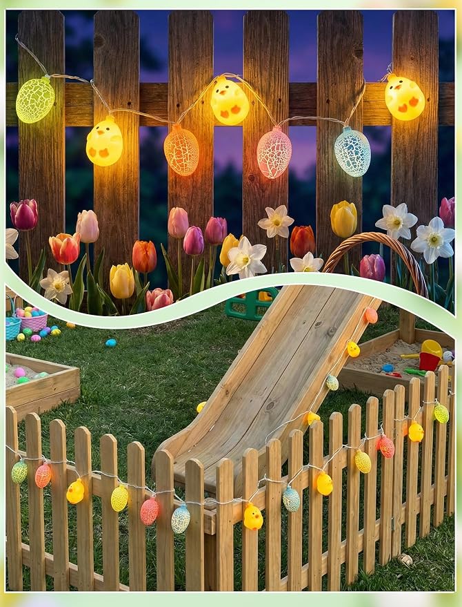 10 LED Chicks Egg Camping String Lights, 8.5Ft Easter Decoration Outdoor | Shatterproof, Plug in Multicolor Egg Lights Indoor, Connectable, Fairy Lights for Party Garden Home Summer Decor for Kids