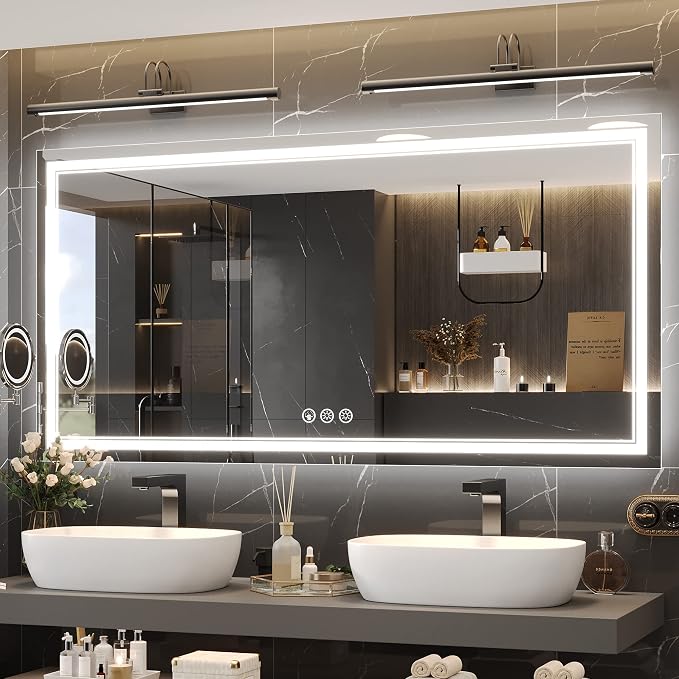 Ratsamee 72x36 Inch Led Mirror for Bathroom with Front Light and Backlit, Bathroom Mirror with Led Lights, Vanity Mirror with Lights for Wall, Anti-Fog, Dimmable, Memory Function, Tempered Glass
