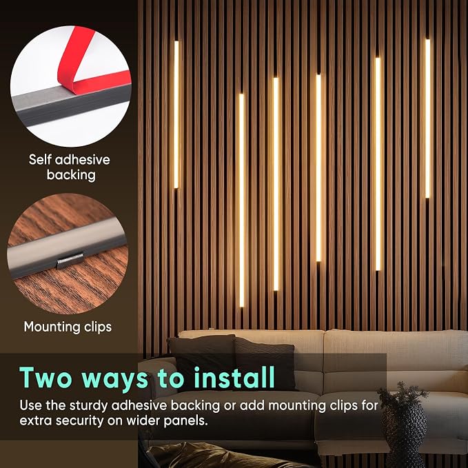 GZBtech Flexible LED Recessed Strip Light for Wood Slat Wall Panels 9.84FT, 3000K Warm White Cuttable Neon Rope Lighting with Remote Control, Dimmable IP67 Waterproof Black Strip Lights, UL Listed