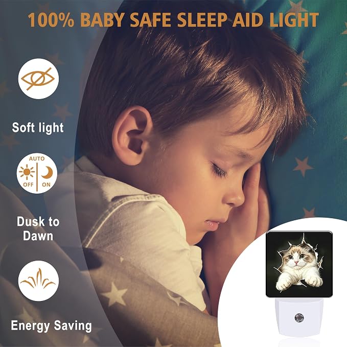 Night Light Broken Hole Cat Night Lights Plug into Wall with Dusk to Dawn Smart Sensor for Bedroom Bathroom Hallway Kitchen, Warm Nightlights for Boys Girls Women Men