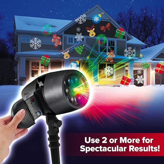 Star Shower Slide Show Full Color Projector Multi Purpose with 4 Christmas & 2 Halloween Slides Included. Weather-Resistant, Decorate for Holidays Quick & Easy.