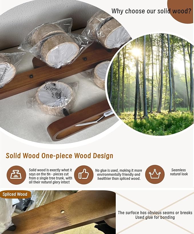 Dark Wood Farmhouse Bathroom Vanity Light 4 Lights Modern Stone Cylinder Wall Lamp Travertine Shade Linear Bathroom Wall Sconce Rotatable LED Wall Light Over Mirror - Walnut Color
