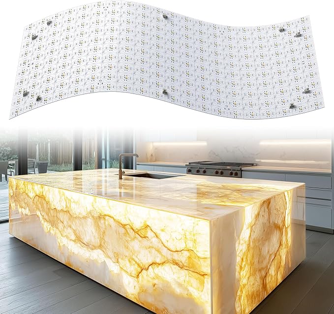 Lichaser LED Backlight Sheet Warm White 3000K 24V 36W, Dimmable LED Panel Sheet Compatible with Alexa, Flexible Backlit Light Remote & APP Control, 19.7X9.7 Inch for Marble, Onyx, Quartz (8 Pack)