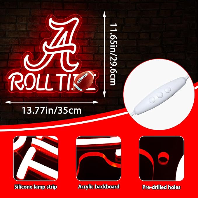 University Neon Sign for Wall Decor Football Neon Light for Man Cave | Dimmable University slogan Led Sign for Fans, Bedroom, Dorm, Game Room,Bar Party Decor, Birthday Gifts for Men 13.7*11.9In