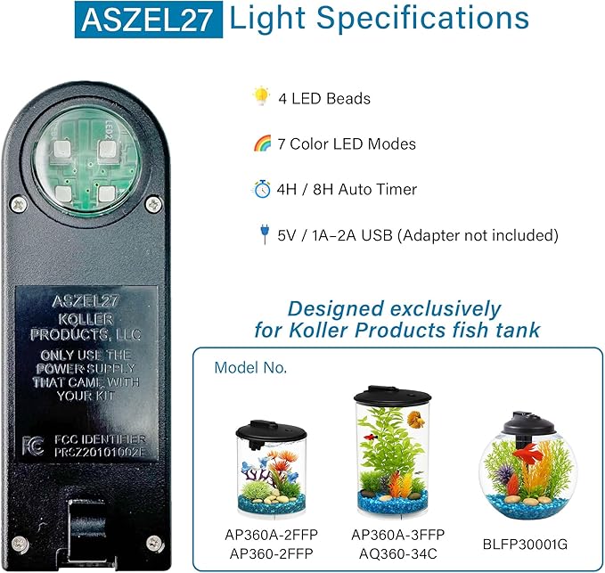 Replacement L27 LED Light, Suitable for Koller Products and SW PRODUCTS 2 Gallon and 3 Gallon Fish Tanks (No Power Adapter Included)
