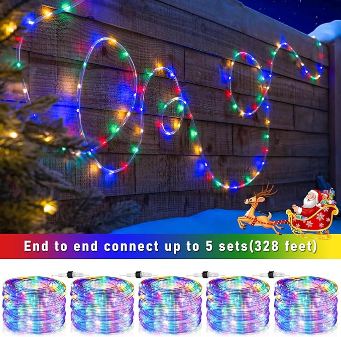 66FT 200 LED Rope Lights Outdoor Waterproof, Connectable Rope Lights for Outside with 8 Modes, Flexible String Lights for Indoor Room Patio Pool Garden Party Decorations - Multicolor