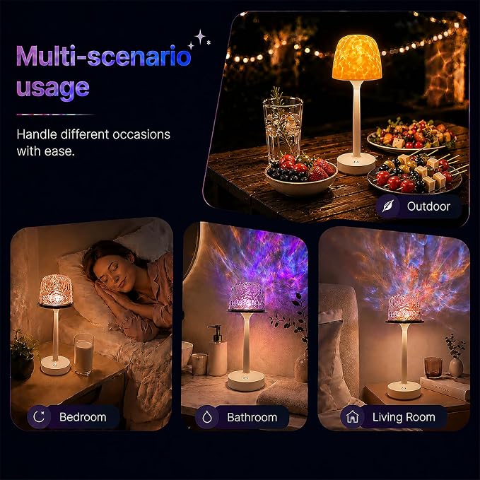 Waterproof Shower Lamp with 16 Color Ocean Wave Effect, Rechargeable LED with Remote & Touch Control, 3 White Modes, USB-C, Lamps & Shades, Lamp Sets for Bedroom, Bathroom, Living Room, Spa & Gifts