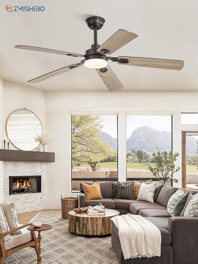 ZMISHIBO 52" Ceiling Fan with Light and Remote, Oil Bronze Farmhouse Indoor | 24W 2400LM Bright LED, 3CCT, Dimmable, App Control, Rustic Dual Finish Blades, Quiet&Strong Motor for Bedroom, Living Room