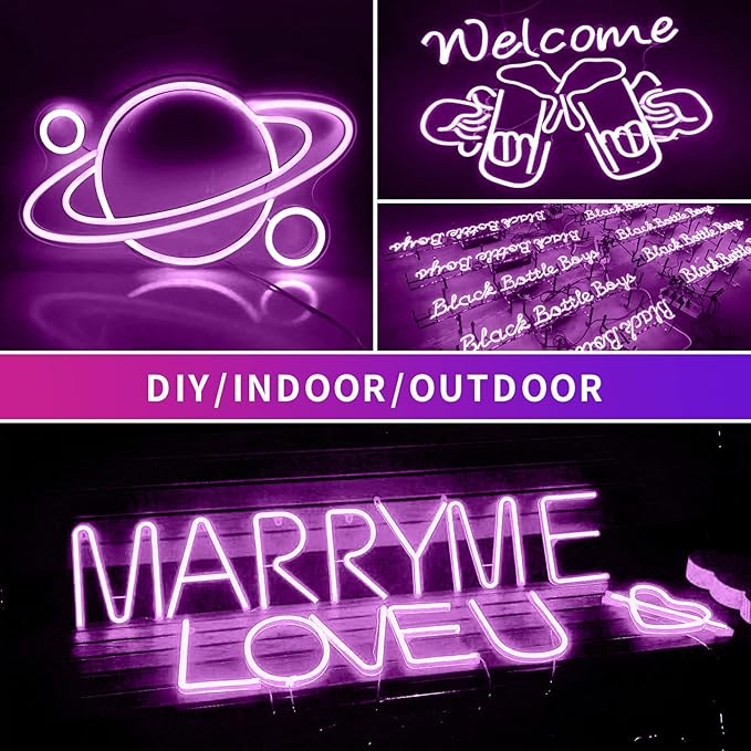 Neon Light Strip-2PCS/10M/32.8FT/Purple/Flexible and Waterproof LED Rope Light with Mounting Accessories for Indoor & Outdoor Decoration,[No Adapter]