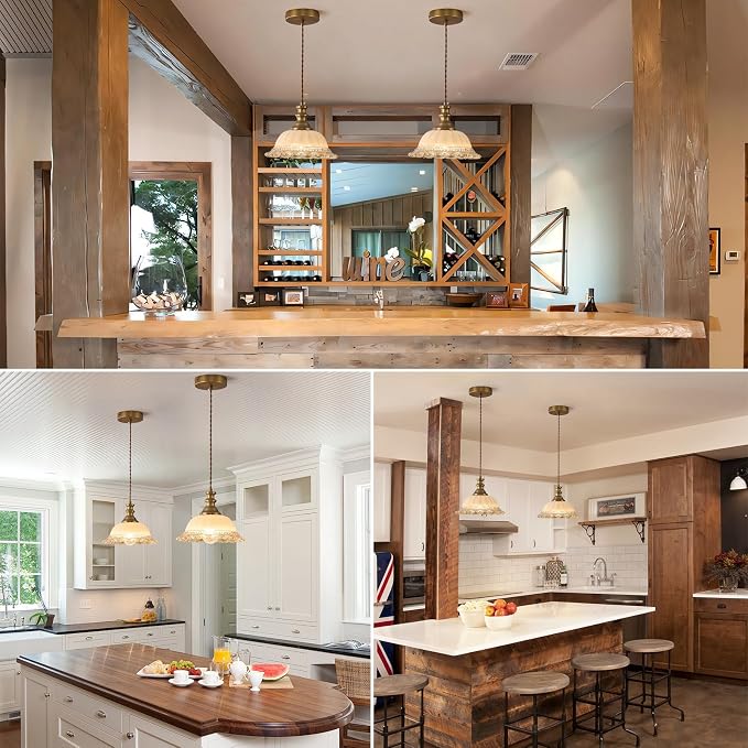 HDDFL Glass Pendant Lights Modern Pendant Lighting Fixtures 11.8 in Hanging Lamp for Kitchen Island Bedroom Dining Room Coffee Shop Hallway Brown and Brass