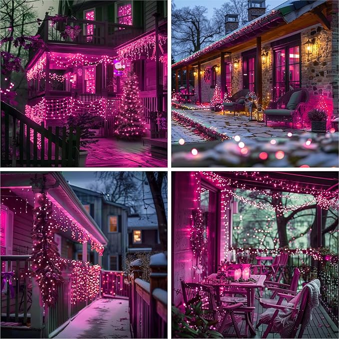 ZSJWL Rechargeable Fairy Lights with Remote，66ft 200 LED Outdoor Battery String Lights with DIY Timer & Light Sensor, Waterproof Dimmable Twinkle Light for Tree Christmas Indoor, Pink