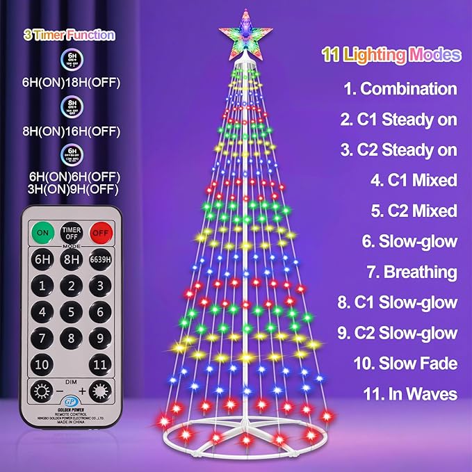 Prelit Christmas Cone Tree with Lights, 5FT 204 LEDs Small Christmas Tree Light with Remote Control, Timer, 11 Lighting Modes, Artificial Outdoor Christmas Tree for Yard Porch Lawn Decorations