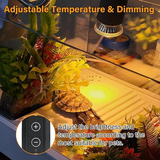 Reptile Heat Lamp, Double-Head Heat Lamp with Clamp, Cycle Timer, Dimmable UVA UVB Basking Light for Turtle Tortoise Lizard Snake Bearded Dragon, 4 Bulbs (2PCS 25W+2PCS 50W)