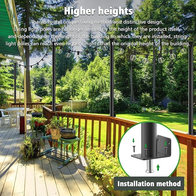 Pack String Light Poles,5 Ft Metal Poles with Fork for Outdoor String Lights,Outdoor Light Poles with Fork,Poles/Post/Stand for Outside,Patio (2 Pack 5FT)