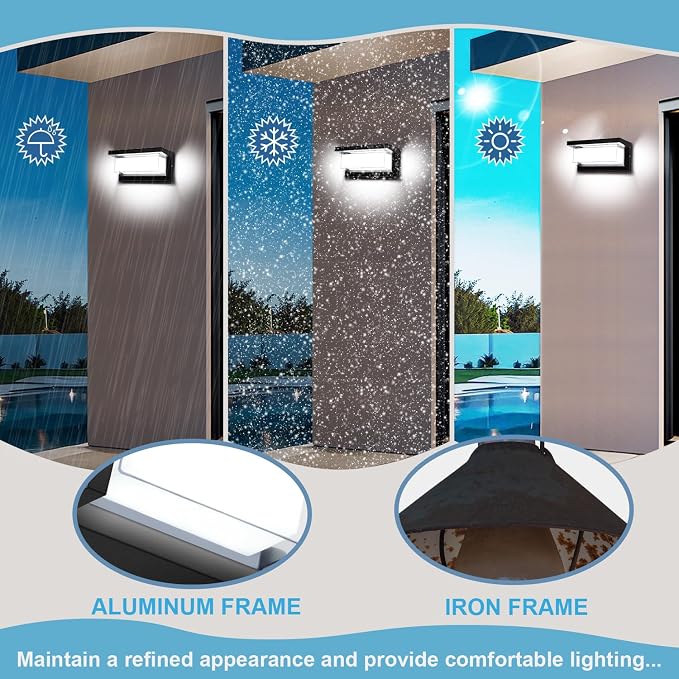 6000K Porch Lights Outdoor, 18W 1800LM LED Wall Light 2 Pack | IP65 Waterproof Anti-Rust Aluminum Modern Exterior Fixtures for Over Door, Garage, Patio
