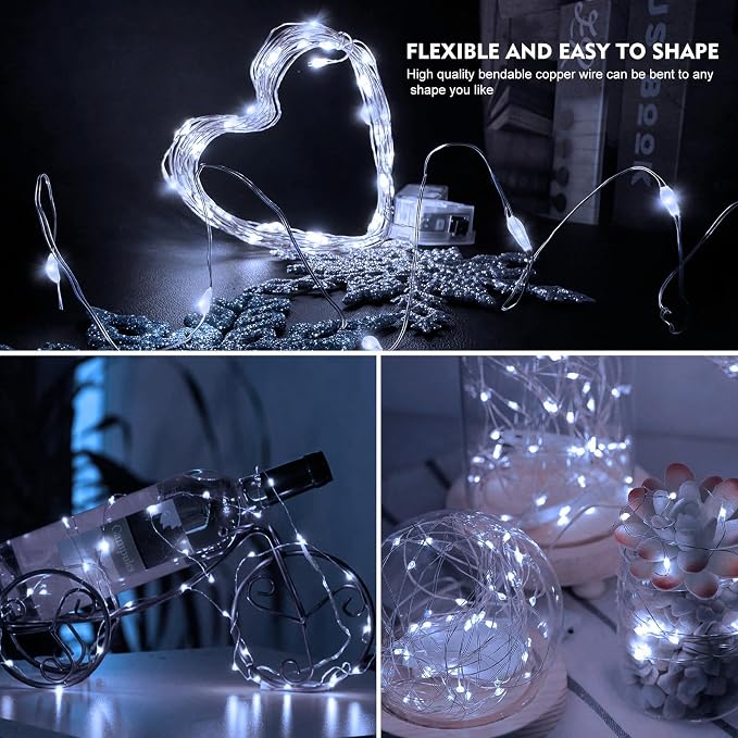 AIKEI 24 Pack LED Fairy Lights Battery Operated, String Lights Waterproof 7 Feet 20 Led Firefly Starry Lights for Wedding Party Bedroom Garden Christmas Outdoor Indoor Decoration White
