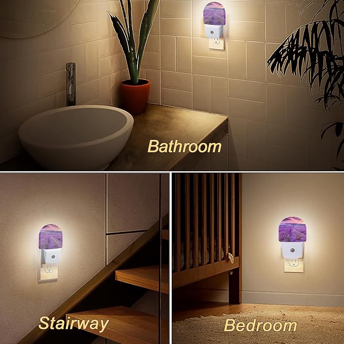 Night Light,Lavender Field Sunset Night Lights Plug Into Wall Bedroom Bathroom Kitchen Hallway Stairs Hallway, Energy Efficient Decor Desk Lamp Gifts