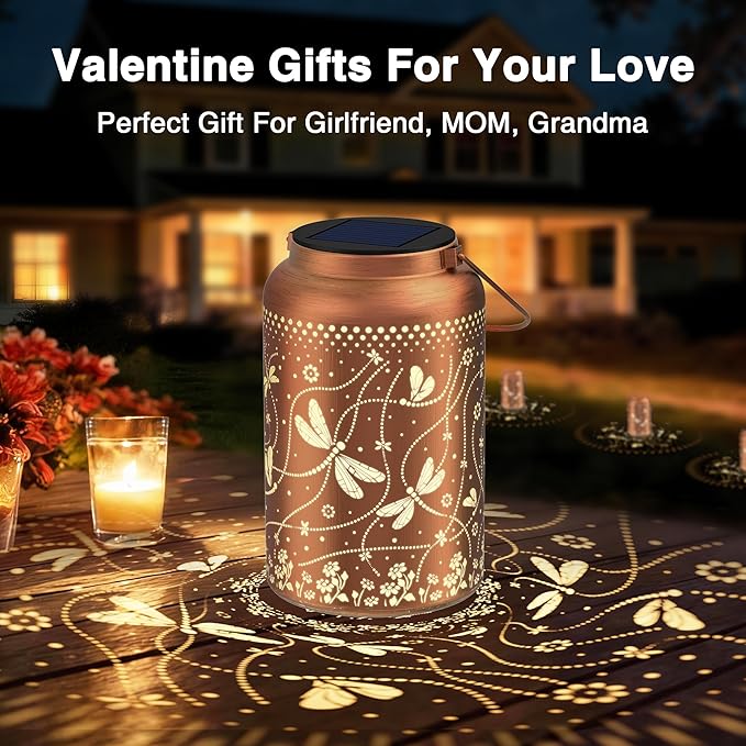 Solar Lanterns Outdoor Waterproof,Dragonfly Solar Lantern Gift for Women Girl Mom Grandma ,High-Strength Metal Hanging Solar Lantern for Yard,Garden,Porch Landscape Deconrations-2 Pack