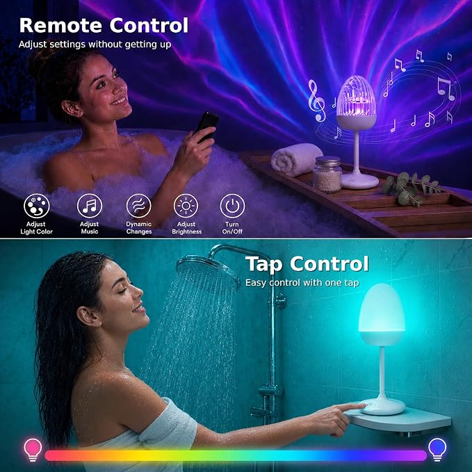 Waterproof Shower Lamp with Bluetooth Speaker, Rechargeable Bathroom Lamp | 16 Color Changeable Shower Light with Remote&Touch Control, LED Cordless Northern Lights Projector for Inside Shower, Bathtub