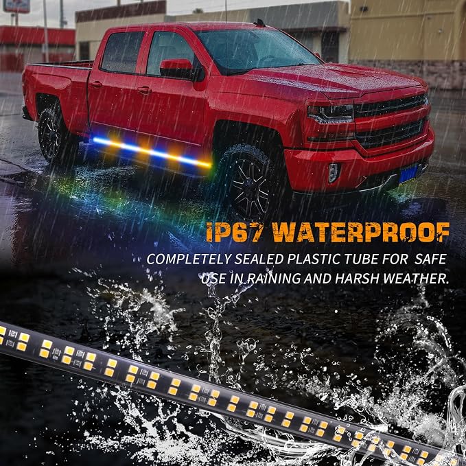 70 inch Running Board Strobe Lights Amber Blue Emergency Lights | 2PCS 864 LED Exterior Flashing Warning Hazard Caution Safety Light Strip for Tow Plow Trucks Construction Vehicles Pickup