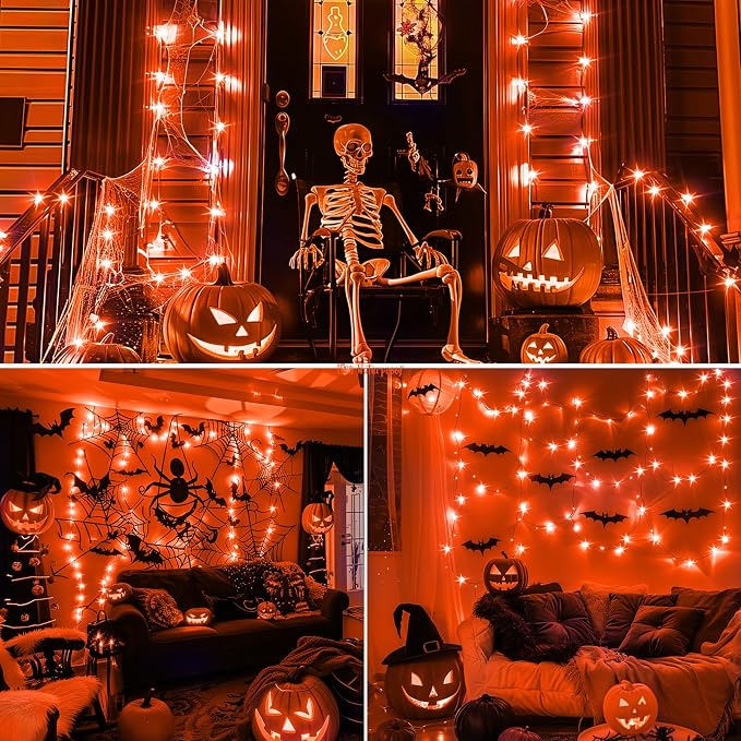 Minetom 6 Pack Orange Fairy Lights for Halloween Decor | 7ft 20 LED, Battery Operated, Waterproof Short Micro Firefly Lights for Pumpkin DIY Craft Paper Lantern Decor