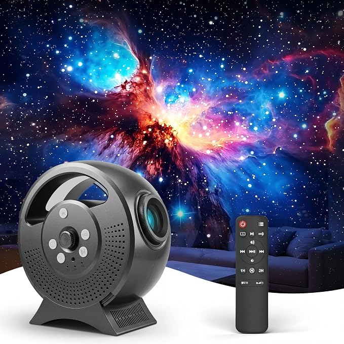 Rossetta 3D Galaxy Projector, 60 Scenes Star Light Projector for Bedroom | Adjustable Focal, Bluetooth Speaker, Timer & Remote Control, Planetarium Projector for Room Decor, Party Gift for Kids Adults