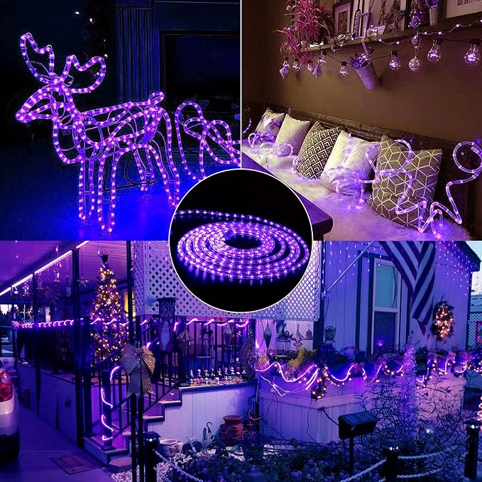 Brizled Purple Halloween Rope Lights Connectable, 18ft 216 LED Rope Lights | 120V ETL Certificated Plugin Tube Light; Indoor Outdoor Clear PVC Tube Waterproof for Tree Patio Xmas Camping Decor