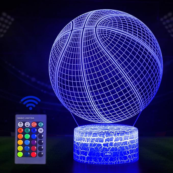 Basketball Gifts for Boys / Girls, Basketball 3D Night Light, 3D Illusion Lamp with 16 Colors Change Remote Control, Decorative Desk Lamp, Creative Best Christmas Birthday Gift for Kids Sport Fans