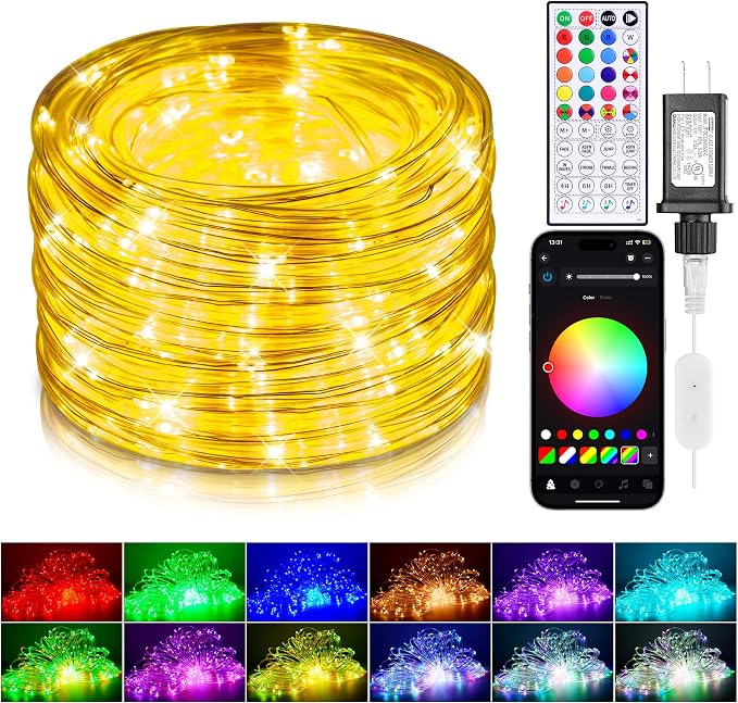 33FT Color Changing Rope Lights Outdoor Waterproof with APP & Remote | 100 LED String Light Plug In, Smart 16 Million Colors Music Sync Fairy Tube Lighting for Outside Indoor Bedroom Christmas