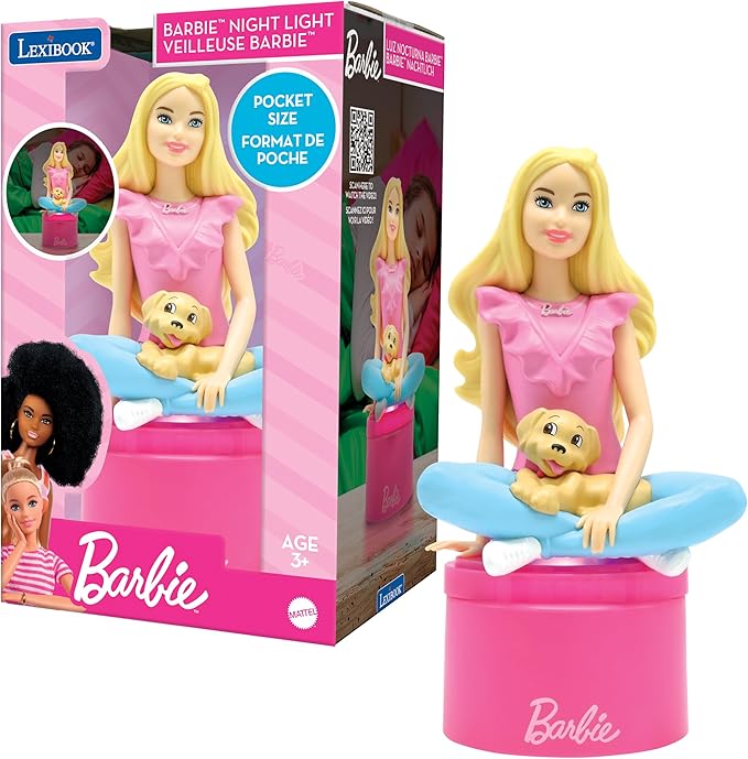 Lexibook, Barbie NLJ01BB Baby Nursery Soft Light Battery Operated LED Pocket Night Light Pink