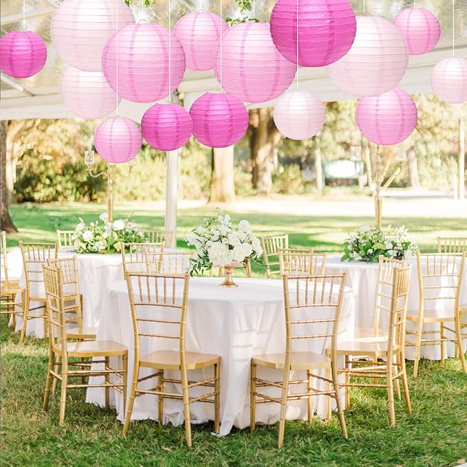 21 Pcs Pink Paper Lanterns Party Decorations, 4/6/8/10 Inch Round Chinese Hanging Paper Lanterns for Valentine's Day, Wedding, Birthday, Graduation, Classroom Ceiling Decorations Indoor Outdoor