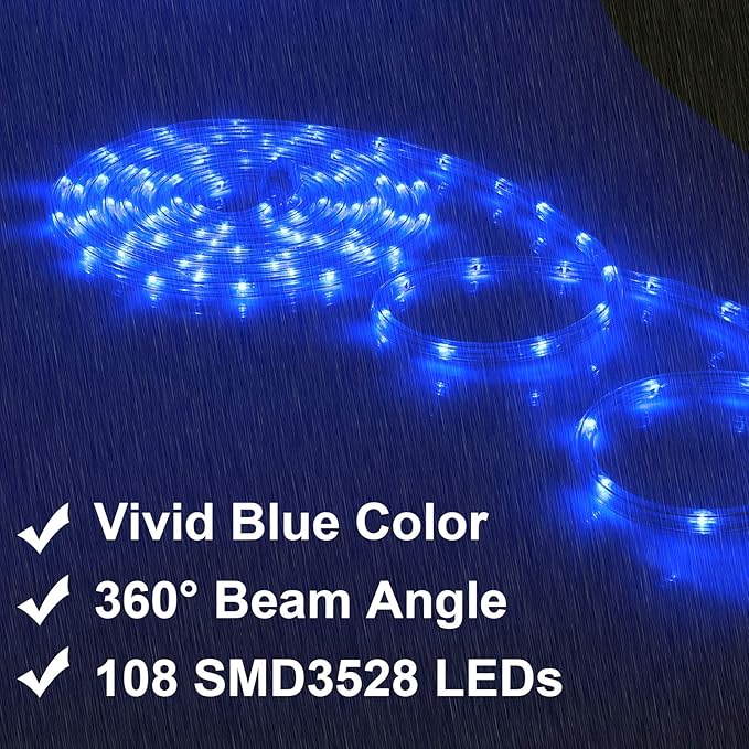 Rope Lights, 16Ft Waterproof Connectable Strip Lighting Blue, Indoor Outdoor Mood Lighting for Home Christmas Holiday Garden Patio Party Decoration