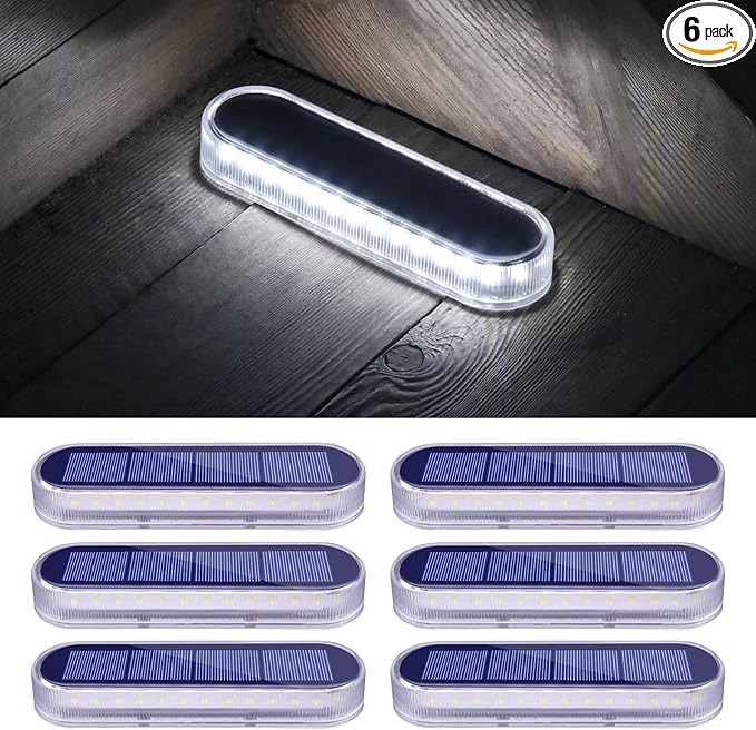 Honalia Solar Deck Dock Driveway Lights Outdoor Solar Powered Waterproof, Cool White Driveway Markers Concrete Step Lights for Deck Stairs Dock Marine 6 Pack