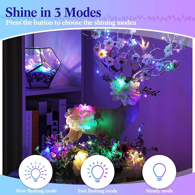 20 Packs Fairy Lights Battery Operated 3 Speed Modes, 7 Ft/ 2 M 20 LED Battery String Mini Waterproof Wire Twinkle Lights Bulk for Wedding Party Birthday Vases Decor (Multicolor Light)
