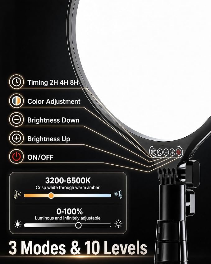 UBeesize 10" Ring Light with 62" Tripod Stand, Phone Holder and Remote | Dimmable Full-Screen, LED Selfie Light Kit, Adjustable Stand for Video Recording, Makeup, Live Streaming, 2H/4H/8H timer