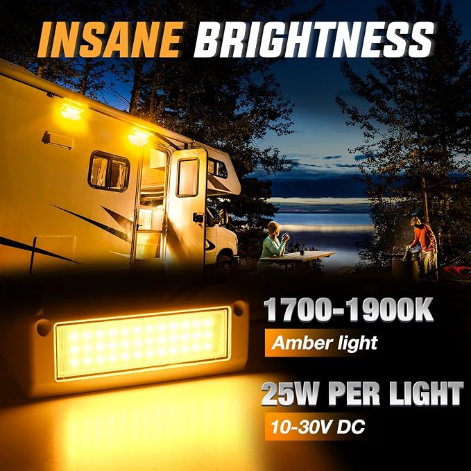 Nilight 2PCS 9 Inch RV Exterior Lights Amber Beam for RV Trailer Camper SUV | 2PCS LED porch scene cargo light, white aluminum housing, 12V 24V waterproof for RVs trailers campers 5th wheels