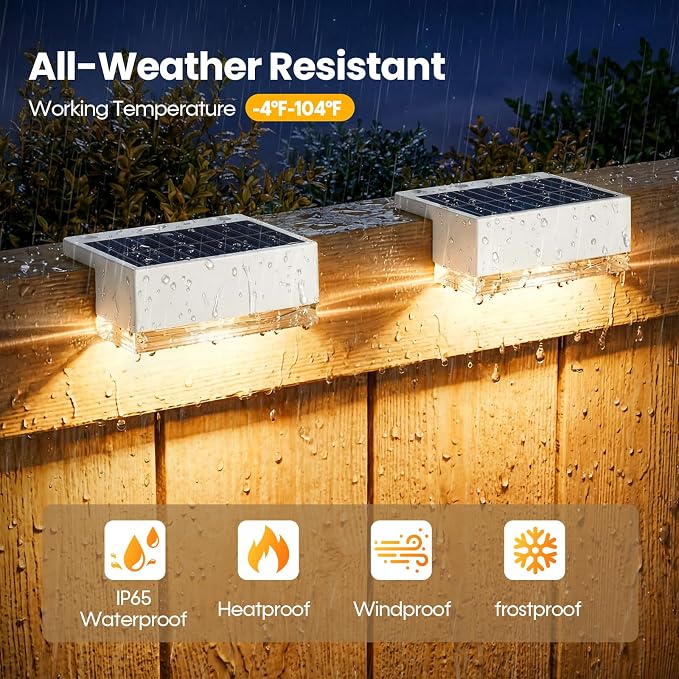 JOFIOS Solar Deck Lights, 3 Color Modes,Waterproof,White, 8 Pack | 3 Color Modes, IP65 Waterproof,Solar Lights for Deck,Fence,Step,Patio,Backyard Decor