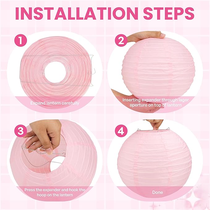 12 Pcs Pink Paper Lanterns 10" Hanging Valentines Paper Lanterns Pink Party Decorations for Valentine's Day Party Decorations Wedding Birthday Engagement Bridal Showers Galentines Day Decor