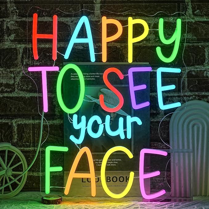 Happy To See Your Face Neon Sign for Wall Decor Classroom Neon Light Colorful Letter LED Sign Dimmable Neon Light Sign for Classroom Bar Home shop Decoration