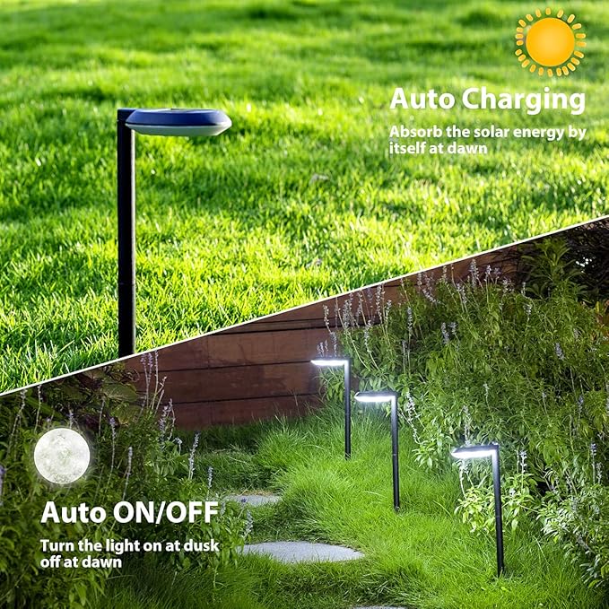 kinna Outdoor Solar Path Lights Waterproof Landscape Pathway Light with 6 White LEDs Garden Lighting Decorative for Patio Driveway Backyard (Black-4 Pack)