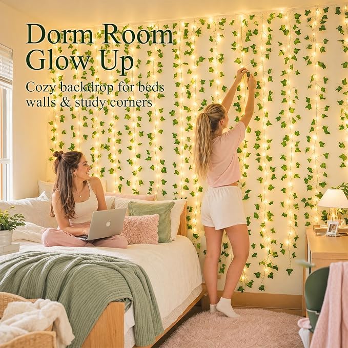 BobbleT Vines with Lights for Bedroom, 200 LED Fairy Curtain Lights | Warm White Fairy String Lights for Bedroom, 6.5 ft x 6.5 ft, USB Powered with Remote Control and 8 Modes for Bedroom & Dorm