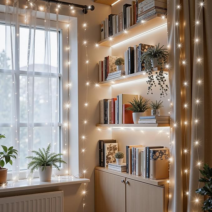 Mlambert LED Fairy Lights Battery Operated with Timer, Rechargeable Mini Twinkle Lights for Christmas Decor Holiday Party, 65.6FT(16.4x4), Cool White